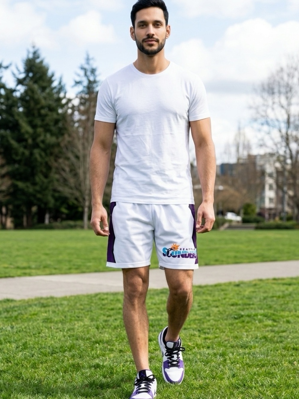 NWT Mitchell & Ness Men’s Seattle Sounders FC Soccer White/Purple Shorts- Size S